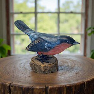 Hand Carved Painted Bird Figurine Wood Base Wire Feet Folk Art 5.5" Vintage